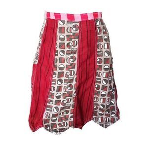 1960s Vintage Cotton Half Apron, Red and Brown Print